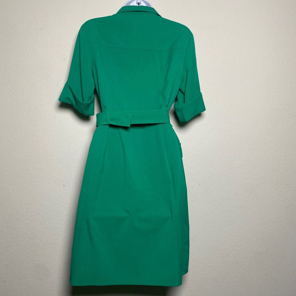 Michael Kors Kelly Green Knee Length Front Zip Dress Cuffed Sleeve Preppy Polish - Picture 2 of 10